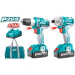 TOTAL ΣΕΤ ΔΡΑΠ/ΒΙΔΟ + ΠΑΛΜΙΚΟ ΚΑΤΣΑΒΙΔΙ ΜΠΑΤ. Li-ion 20V / 4Ah (TCKLI2004) Ηλεκτρικά Εργαλεία