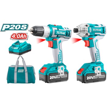 TOTAL ΣΕΤ ΔΡΑΠ/ΒΙΔΟ + ΠΑΛΜΙΚΟ ΚΑΤΣΑΒΙΔΙ ΜΠΑΤ. Li-ion 20V / 4Ah (TCKLI2004) Ηλεκτρικά Εργαλεία