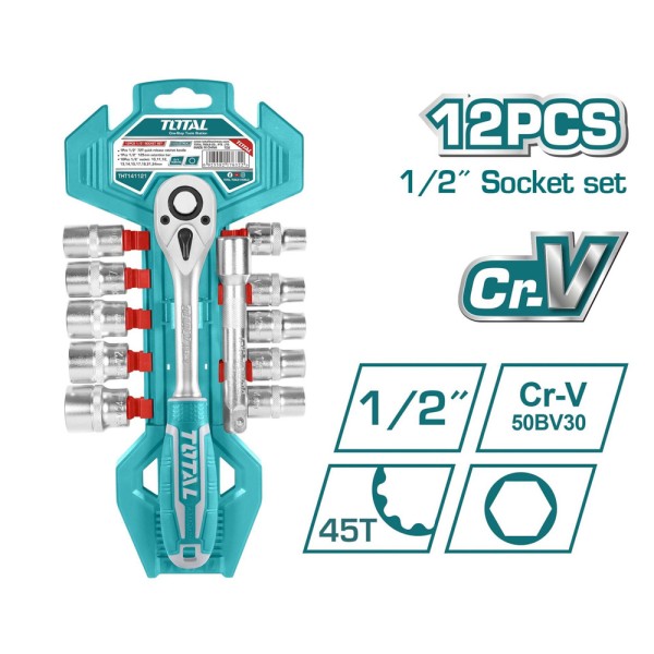 TOTAL ΣΕΤ ΚΑΣΤΑΝΙΑ 1/2" ΜΕ ΚΑΡΥΔΑΚΙΑ 12 ΤΕΜ (THT141121) Εργαλεία Χειρός