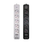 ΠΟΛΥΠΡΙΖΟ 5 ΘΕΣΕΩΝ ΜΕ 2 ΘΥΡΕΣ USB, ΚΑΛΩΔΙΟ & ΔΙΑΚΟΠΤΗ, ΜΑΥΡΟ, CRYSTAL AUDIO (45124)