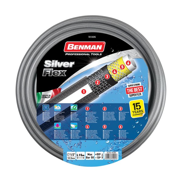 ΛΑΣΤΙΧΟ SILVER FLEX ΓΚΡΙ&ΛΕΥΚΗ ΡΙΓΑ 1/2"x15m BENMAN (72005)