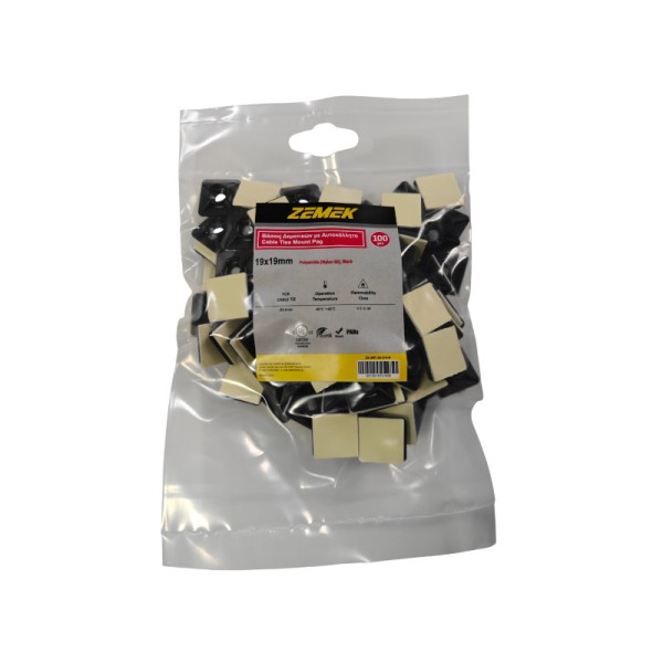 Zemek ZK-MP-20-3/4-B Βάσεις Δεματικών με Αυτοκόλλητο 19x19mm Μαύρες 100ΤΜΧ