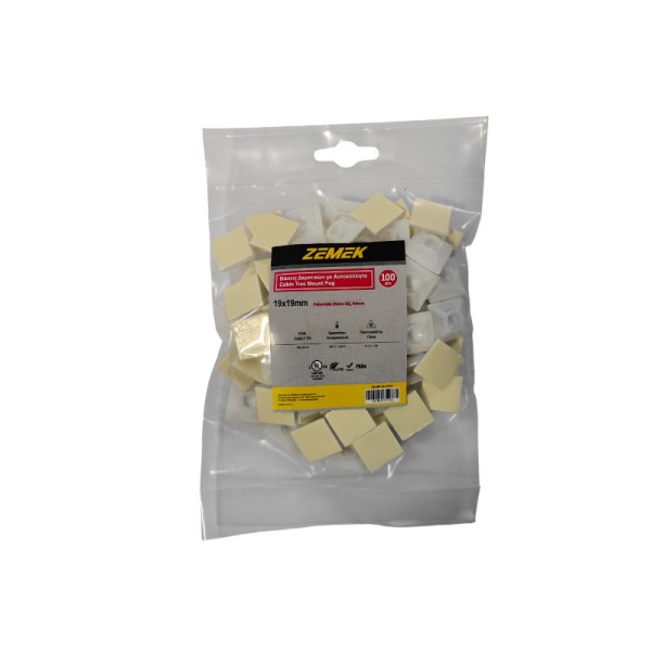 Zemek ZK-MP-20-3/4-N Βάσεις Δεματικών με Αυτοκόλλητο 19x19mm Λευκές 100ΤΜΧ