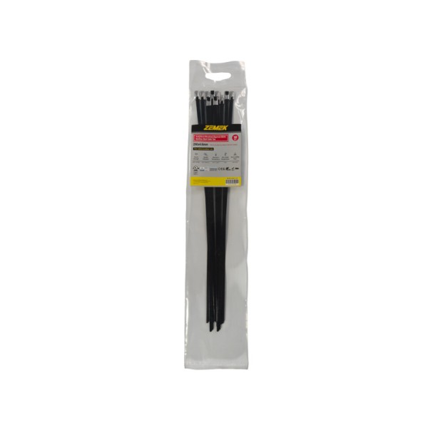 Zemek ZK-SSC-S-290-11-316 Ανοξείδωτα Μεταλλικά Δεματικά με Επένδυση 4.6x290mm SS316 Μαύρα 10TMX