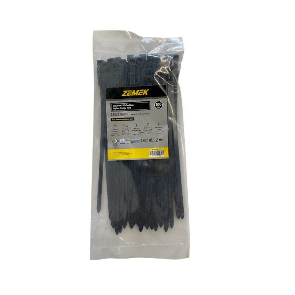 Zemek ZK-HD-250-10-B Δεματικά Καλωδίων 7.6x250mm Μαύρα 100ΤΜΧ