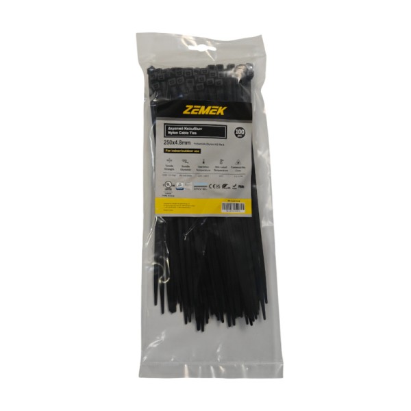 Zemek ZK-S-250-10-Β Δεματικά Καλωδίων 4.8x250mm Μαύρα 100ΤΜΧ
