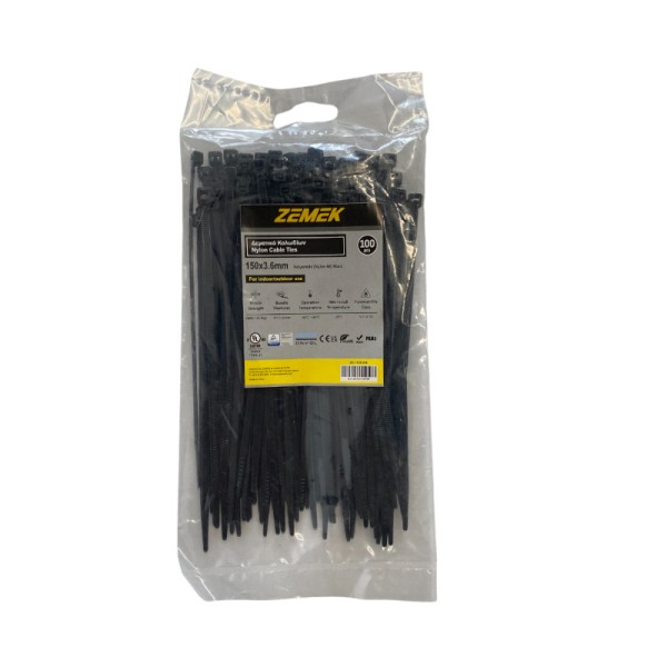 Zemek ZK-I-150-6-B Δεματικά Καλωδίων 3.6x150mm Μαύρα 100ΤΜΧ