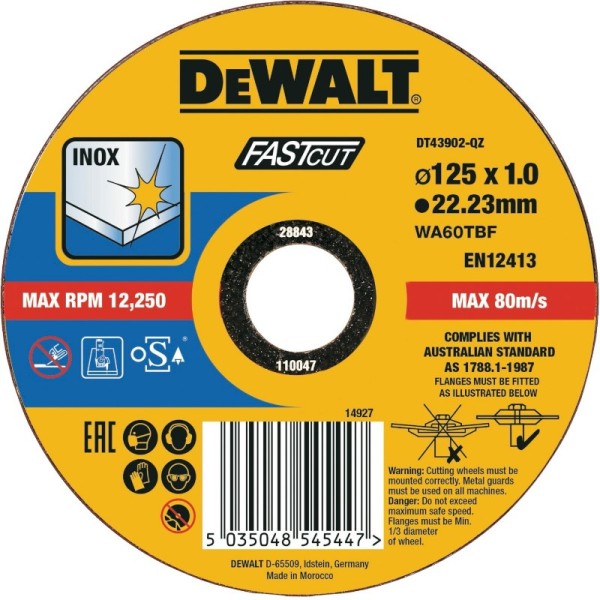 DT43902 ΔΙΣΚΟΣ ΚΟΠΗΣ ΙΝΟΧ 125Χ1Χ22,23mm Ηλεκτρικά Εργαλεία