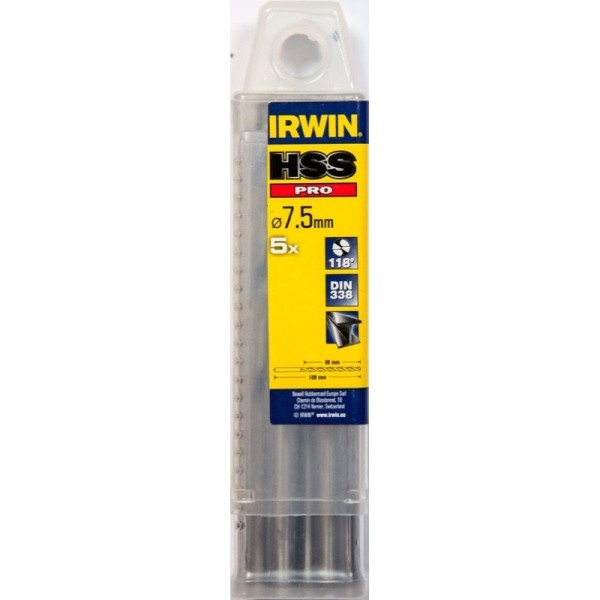 Irwin 10502306 Τρυπάνια Μετάλλου HSS 7.5x109mm 5ΤΜΧ 