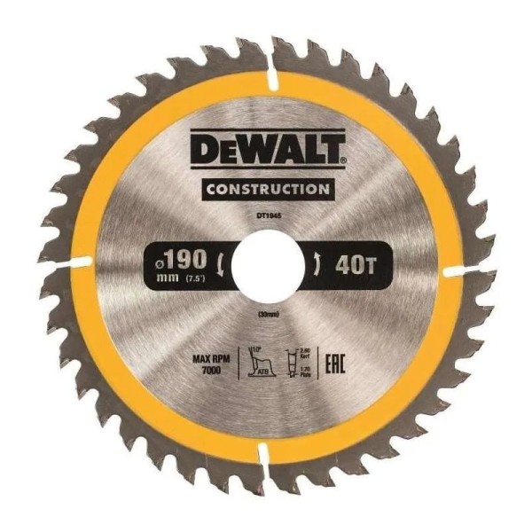 Dewalt DT1945 Δίσκος Κοπής Φορητών Δισκοπριονων 190 X 30mm 40T Ηλεκτρικά Εργαλεία Dewalt DT1945 Δίσκος Κοπής Φορητών Δισκοπριονων 190 X 30mm 40T Ηλεκτρικά Εργαλεία