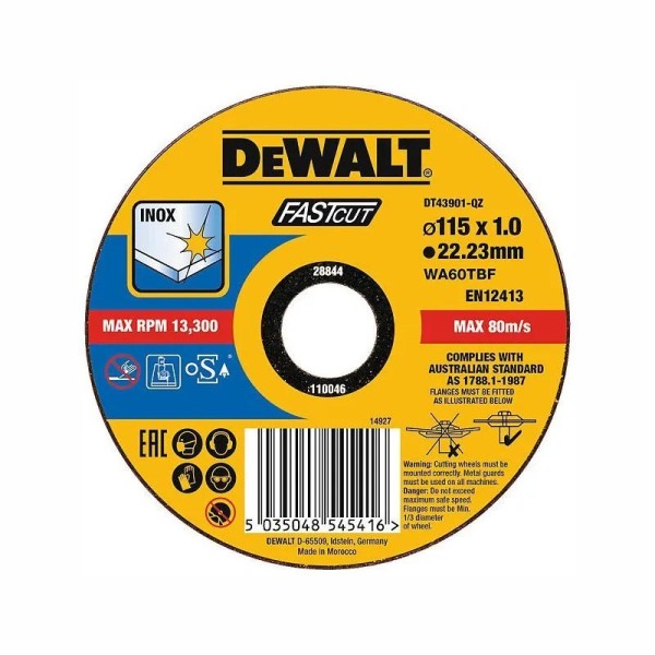 Dewalt DT43905 Δίσκος Ιnox Υψηλών Επιδόσεων 115 x 1.6mm Ηλεκτρικά Εργαλεία Dewalt DT43905 Δίσκος Ιnox Υψηλών Επιδόσεων 115 x 1.6mm Ηλεκτρικά Εργαλεία