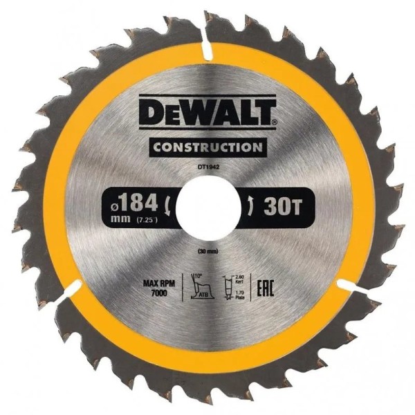 Dewalt DT1942 Δίσκος Φορητών Δισκοπρίωνων 184 X 30 X 30T Ηλεκτρικά Εργαλεία