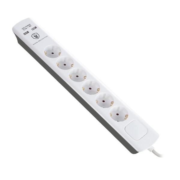 BULLE: ΠΟΛΥΠΡΙΖΟ ΜΕ ΠΡΟΣΤΑΣΙΑ 6 ΘΕΣΕΩΝ 1,5m +2x USB Υδραυλικά - Ηλεκτρολογικά